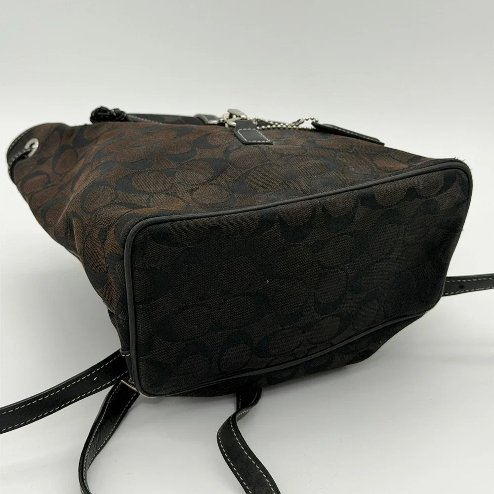 Coach Signature Monogram Canvas Leather Backpack Brown Black E05J-6618